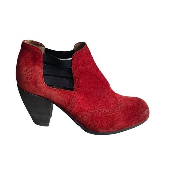 FLY LONDON Suede Ankle Boots Heel Red 37 - Picture 1 of 11